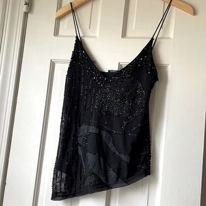 Strappy beaded and sequined mesh top XS Black